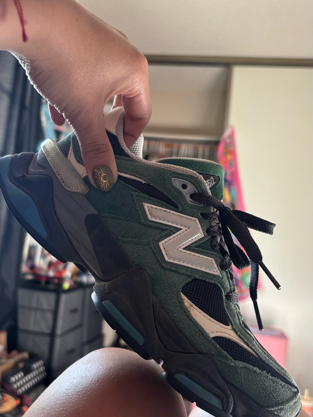 New Balance 9060 Green and Black Athletic Sneakers - Picture 2 of 11